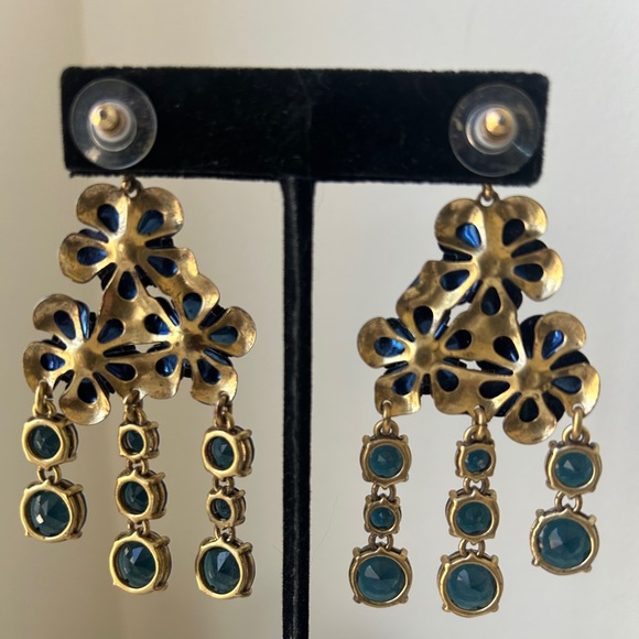 J.Crew Navy Blue Large Dangle Statement Earrings Crystal Rhinestones - Picture 11 of 14